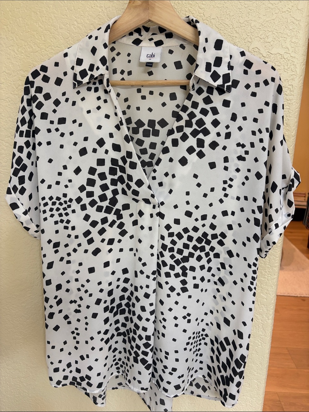 CAbi Black & White Abstract Spot Collared Button-Down